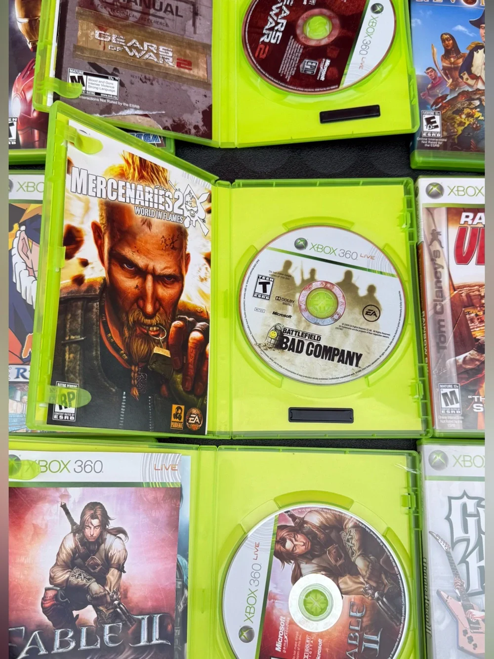 Microsoft Xbox 360 Games Bundle - Green Cases